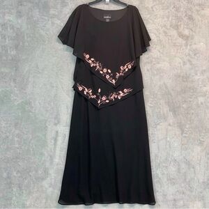 Positive Attitude Black Midi Maxi Dress Layered Pink Floral Design Top Size 12